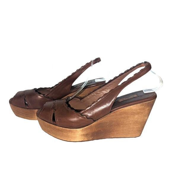 Vintage Alaia Brown Leather Wood Platform Slingback Sandal Size 37.5 - Picture 6 of 10